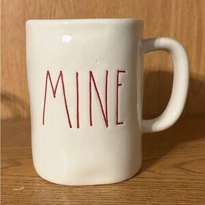 Rae Dunn White Ceramic Mug with Red “MINE”Text and “M” stamp